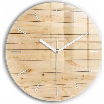 Hodiny Kulatý Skleněné Nástěnné Hodiny se Stylovým Potiskem Dřevěná Prkna fi30 cm