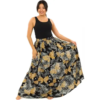 Dámská sukně Himalife Maxi sukně s kapsami Butterfly - černá se zlatou Velikost: XXL/3XL - Móda pro plnoštíhlé, Oblečení nadměrné velikosti