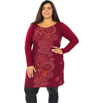 Dámské šaty Himalife Tunika Keola - vínová s oranžovou Velikost: XXL - Móda pro plnoštíhlé, Oblečení nadměrné velikosti