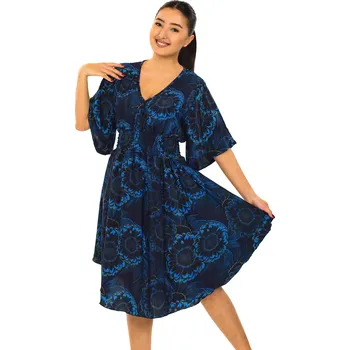 Dámské šaty Himalife Šaty s širokými rukávy Paina - tmavě modrá Velikost: 4XL/5XL - Móda pro plnoštíhlé, Oblečení nadměrné velikosti