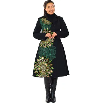 Himalife Podzimní/zimní kabát Princess - černý se zelenou Velikost: 4XL - Móda pro plnoštíhlé, Oblečení nadměrné velikosti