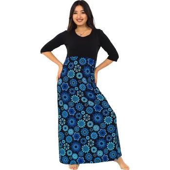 Dámské šaty Himalife Dlouhé šaty s 3/4 rukávem Manua - černá s modrou Velikost: L/XL - Móda pro plnoštíhlé, Oblečení nadměrné velikosti