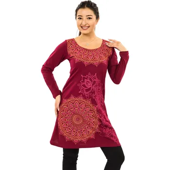 Dámské šaty Himalife Šaty s dlouhým rukávem Taila - vínová Velikost: 3XL - Móda pro plnoštíhlé, Oblečení nadměrné velikosti