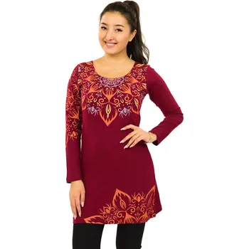 Dámské šaty Himalife Šaty s dlouhým rukávem Loa - vínová Velikost: S