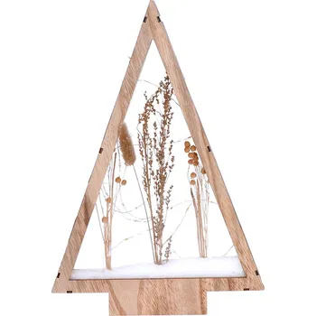 Vánoce Solight LED dřevěná vánoční dekorace, zasněžené zimní květiny, 37cm, 2x AA