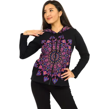 Dámská mikina Himalife Hřejivá mikina na zip s kapucí Rana - černá s růžovou Velikost: XXL - Móda pro plnoštíhlé, Oblečení nadměrné velikosti