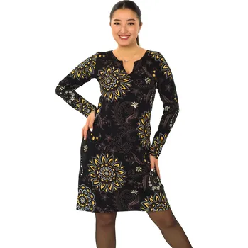 Dámské šaty Himalife Šaty s dlouhým rukávem Kabita - černá s béžovou Velikost: XXL - Móda pro plnoštíhlé, Oblečení nadměrné velikosti