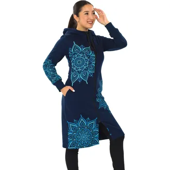 Dámská mikina Himalife Prodloužená mikina na zip s kapucí Isa - tmavě modrá Velikost: XXL - Móda pro plnoštíhlé, Oblečení nadměrné velikosti