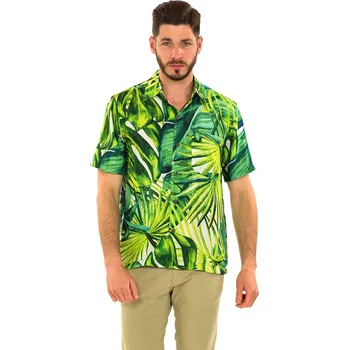 Pánská košile Himalife Pánská košile Yena - bílá se zelenou Velikost: 4XL - Móda pro plnoštíhlé, Oblečení nadměrné velikosti