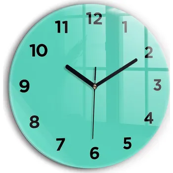 Hodiny Ozdobné Velké Tyrkysové Skleněné Nástěnné Hodiny Černé Ručičky průměr 60 cm