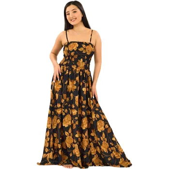 Dámské šaty Himalife Dlouhé šaty s kapsami Laila - černá se zlatou Velikost: S/M