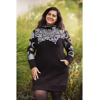 Dámská mikina Himalife Šatomikina Ohana s maxi kapucí - černá s bílou Velikost: XXL - Móda pro plnoštíhlé, Oblečení nadměrné velikosti