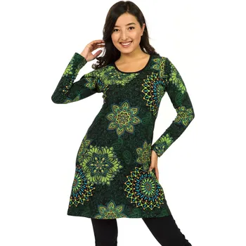Dámské šaty Himalife Šaty s dlouhým rukávem Sambora - černá se zelenou Velikost: 3XL - Móda pro plnoštíhlé, Oblečení nadměrné velikosti