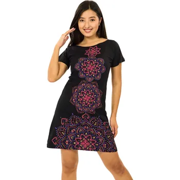 Dámské šaty Himalife Šaty s krátkým rukávem Amavi - černá s růžovou Velikost: S