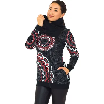 Dámská mikina Himalife Hřejivá mikina na zip s maxi límcem Pahala - černá s červenou Velikost: 4XL - Móda pro plnoštíhlé, Oblečení nadměrné velikosti