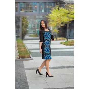 Dámské šaty Himalife Šaty Diva - černá s modrou Velikost: 3XL - Móda pro plnoštíhlé, Oblečení nadměrné velikosti