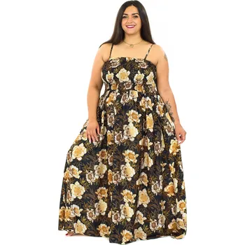 Dámské šaty Himalife Dlouhé šaty s kapsami Růže - černá se zlatou a bílou Velikost: S/M