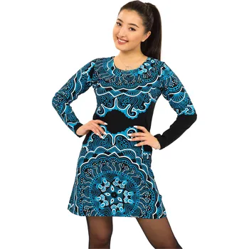 Dámské šaty Himalife Šaty s dlouhým rukávem Kailua - černá s modrou Velikost: S