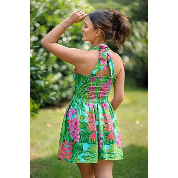 Dámské šaty Himalife Mini šaty-sukně 2v1 Ezra Monstera - tyrkysová s barvami Velikost: L/XL - Móda pro plnoštíhlé, Oblečení nadměrné velikosti