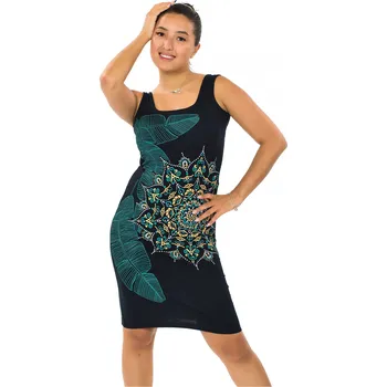 Dámské šaty Himalife Šaty Kivah - černá s tyrkysovou a žlutou Velikost: 3XL - Móda pro plnoštíhlé, Oblečení nadměrné velikosti