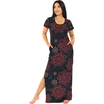 Dámské šaty Himalife Dlouhé šaty s kapsami Nida - černá s červenou Velikost: 4XL - Móda pro plnoštíhlé, Oblečení nadměrné velikosti