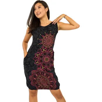 Dámské šaty Himalife Balonové šaty Lhasa - černá s růžovou Velikost: XXL - Móda pro plnoštíhlé, Oblečení nadměrné velikosti