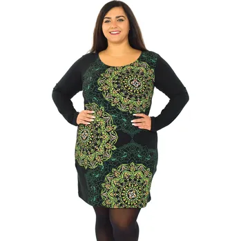Dámské šaty Himalife Šaty s dlouhým rukávem Adra - černá s limetkovou Velikost: XXL - Móda pro plnoštíhlé, Oblečení nadměrné velikosti