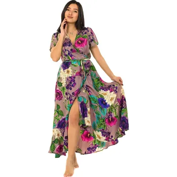 Dámské šaty Himalife Zavinovací šaty s volány Anuka - šedá s barvami Velikost: 4XL - Móda pro plnoštíhlé, Oblečení nadměrné velikosti