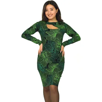 Dámské šaty Himalife Šaty s dlouhým rukávem Lily - černá se zelenou Velikost: 3XL - Móda pro plnoštíhlé, Oblečení nadměrné velikosti