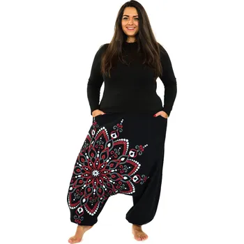 Dámské kalhoty Himalife Harémové kalhoty Rania - černá s červenou Velikost: XXL/3XL - Móda pro plnoštíhlé, Oblečení nadměrné velikosti
