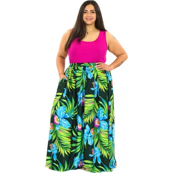 Dámská sukně Himalife Maxi sukně s kapsami Narcis -zelená s barvami Velikost: XXL/3XL - Móda pro plnoštíhlé, Oblečení nadměrné velikosti