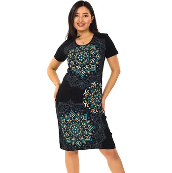 Dámské šaty Himalife Šaty Fenua - černá s tyrkysovou a žlutou Velikost: 3XL - Móda pro plnoštíhlé, Oblečení nadměrné velikosti