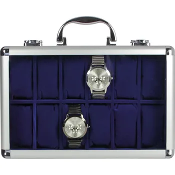Obal pro sběratelský předmět SAFE Hliníkový kufřík Classic, na 12 hodinek, modrý samet