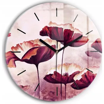 Hodiny Moderní skleněné hodiny s grafikou na zeď Rozkvétající vlčí máky průměr 30 cm