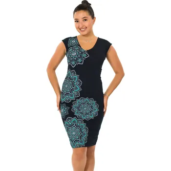 Dámské šaty Himalife Šaty Himalaya - černá s tyrkysovou Velikost: 4XL - Móda pro plnoštíhlé, Oblečení nadměrné velikosti