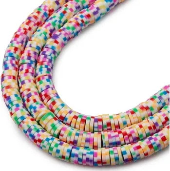 Korálek Heishi polymerové korálky na 40cm šňůrce barevné proužkované