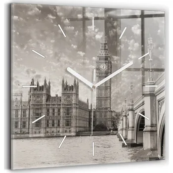Hodiny Velké nástěnné hodiny z tvrzeného skla s grafikou – Tichý Londýn, Anglie, Big Ben