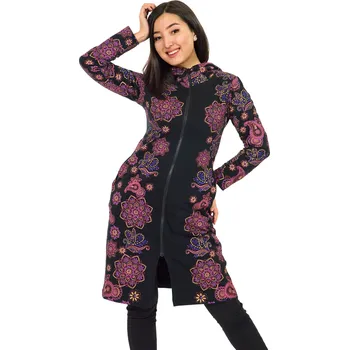 Dámská mikina Himalife Prodloužená mikina na zip s kapucí Lei - černá s růžovou Velikost: XXL - Móda pro plnoštíhlé, Oblečení nadměrné velikosti