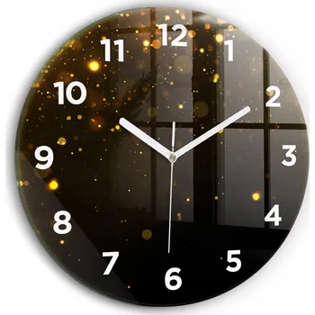 Hodiny Skleněné moderní foto hodiny nástěnné plynoucí ručičky Zlatý prach fi30 cm