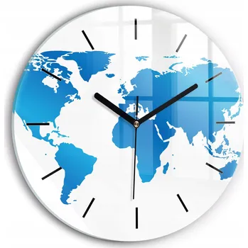 Hodiny Skleněné nástěnné hodiny do moderního interiéru s motivem mapy světa fi30 cm