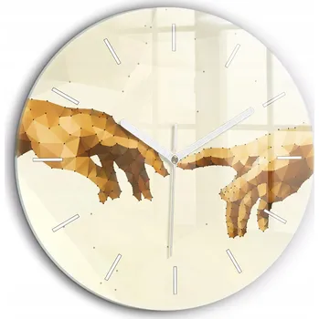 Hodiny Skleněné foto hodiny na zeď Stvoření Adama bílé ručičky kulatý průměr 60 cm