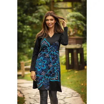 Dámské šaty Himalife Šaty s dlouhým rukávem Sheela - černá s modrou Velikost: 4XL - Móda pro plnoštíhlé, Oblečení nadměrné velikosti