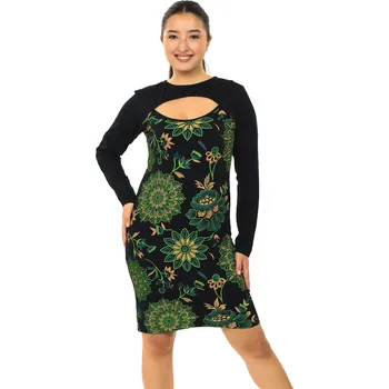 Dámské šaty Himalife Šaty s dlouhým rukávem Kirpa - černá s limetkovou Velikost: 4XL - Móda pro plnoštíhlé, Oblečení nadměrné velikosti