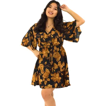 Dámské šaty Himalife Šaty s krátkým rukávem Laila - černá se zlatou Velikost: XXL/3XL - Móda pro plnoštíhlé, Oblečení nadměrné velikosti