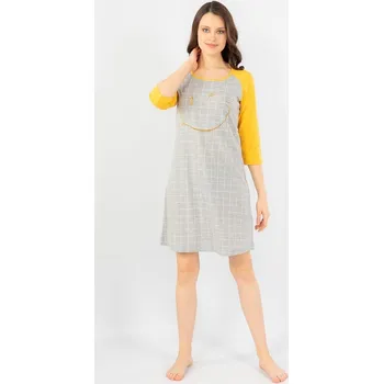 Dámské noční prádlo Dámská noční košile s tříčtvrtečním rukávem Úsměv - šedá - S