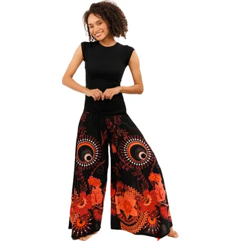 Dámské kalhoty Himalife Široké kalhoty Tika - červené Velikost: XXL/3XL - Móda pro plnoštíhlé, Oblečení nadměrné velikosti