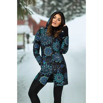 Dámská mikina Himalife Prodloužená mikina na zip s kapucí Talia - černá s tyrkysovou Velikost: XXL - Móda pro plnoštíhlé, Oblečení nadměrné velikosti