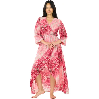 Dámské šaty Himalife Šaty s dlouhým rukávem Paisley - růžová s červenou Velikost: M