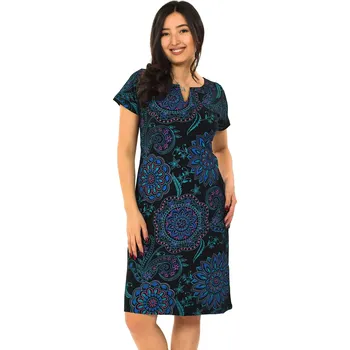 Dámské šaty Himalife Šaty Neya - černá s tyrkysovou a modrou Velikost: XXL - Móda pro plnoštíhlé, Oblečení nadměrné velikosti