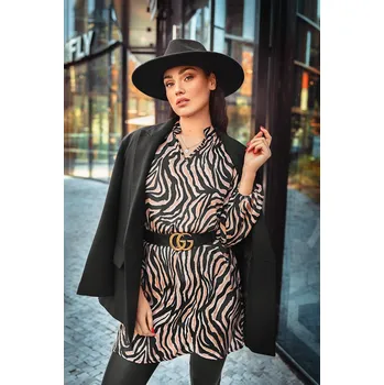 Dámské šaty Himalife Košilové šaty Serengeti - černá s béžovou Velikost: XL - Móda pro plnoštíhlé, Oblečení nadměrné velikosti